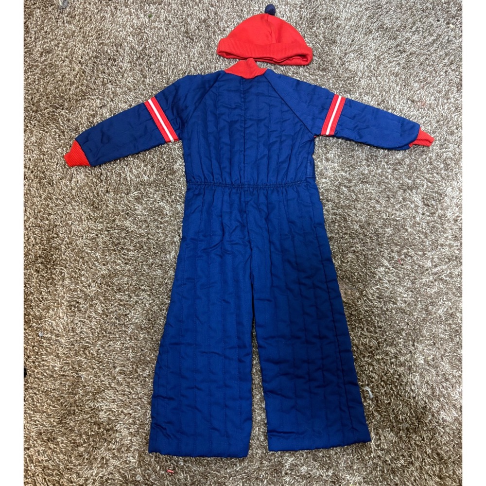 Vintage Chandler Downhill Racer Kids Snowsuit Blue Red Quilted Ski Suit Set 2T - Picture 3 of 5